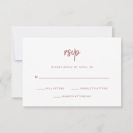 Cartão RSVP Script Minimalista Moderno Terra Rosa | Casamento