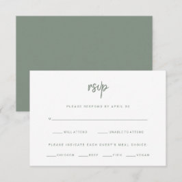 Cartão RSVP Script moderno branco e sábio | Escolha de Refeiçõ