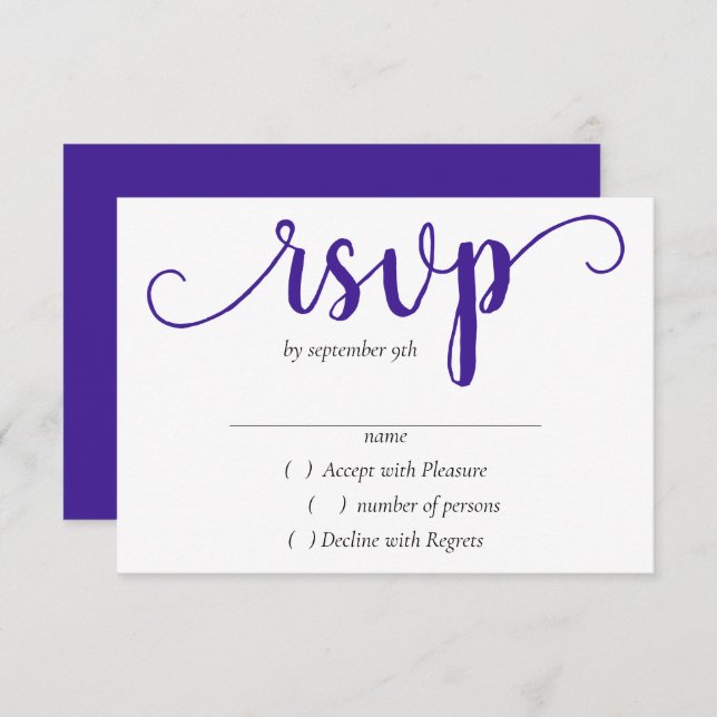 Cartão RSVP Script Purple Simples | Farinha de Uva Radiante (Frente/Verso)