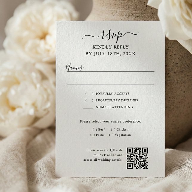 Cartão RSVP Script QR Code Modern Wedding (Criador carregado)