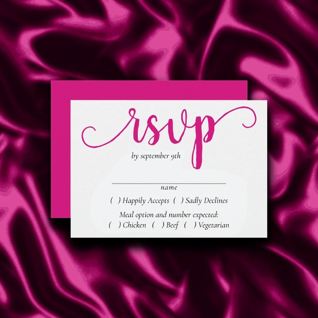 Cartão RSVP Script Rosa Simples | Magenta Flourish Entree (Criador carregado)
