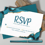 Cartão RSVP Script Simples de Agato de Turquesa Moderna do bar<br><div class="desc">Tenha orgulho, alegria e celebre este marco do seu Bar favorito Mitzvah com este cartão de inserção RSVP personalizado, legal, único e moderno para o seu evento! A tipografia de uma haste escura sobrepõe um fundo branco simples e limpo com rochas azul-turquesa, acentuadas com veias douradas falsas. Personalize o texto...</div>
