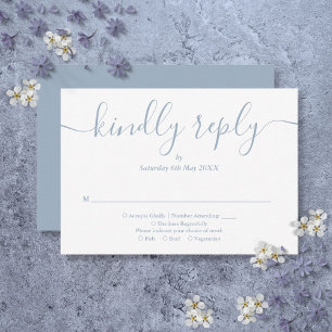 Cartão RSVP Script Simples e Elegante Azul Poeirento