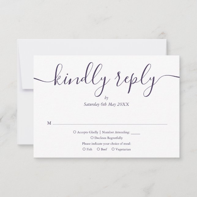 Cartão RSVP Script Simples e Elegante Roxo Foto Casamento (Frente)