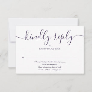 Cartão RSVP Script Simples e Elegante Roxo Foto Casamento