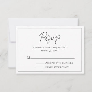 Cartão RSVP Script Simples Preto e Branco
