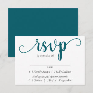 Cartão RSVP Script Teal Simples Escolha da Refeição Azul-Ver