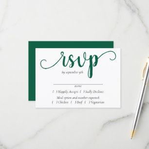 Cartão RSVP Script Verde Simples   Hunter Flourish Event Entre