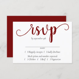 Cartão RSVP Script vermelho simples | Cherry Flourish Entree C