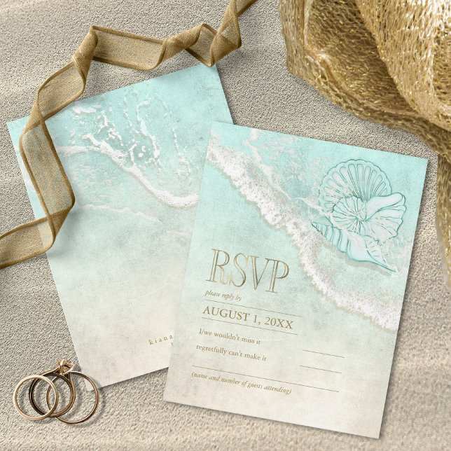 Cartão RSVP Sea Foam Beach Wedding ID837 (Criador carregado)