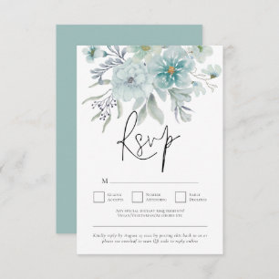 Cartão RSVP Sea Mist Teal White Florals Código QR Casamento