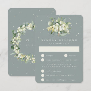Cartão RSVP Seafoam Green Snowberry+Eucalyptus Buquê Weding