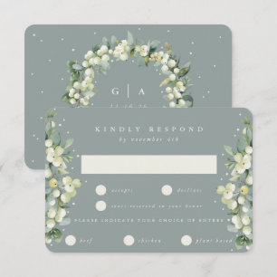 Cartão RSVP Seafoam Green Snowberry+Eucalyptus Revertido Casam