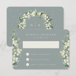 Cartão RSVP Seafoam Green Snowberry+Eucalyptus Weding