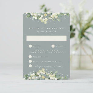 Cartão RSVP Seafoam Snowberry+Eucalyptus Berd de Casamento