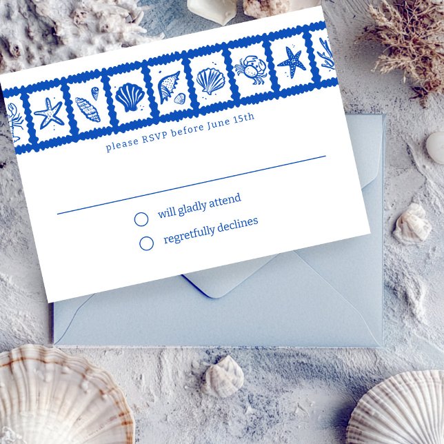 Cartão RSVP Seashell Grid Beach WedOM (Seashell Grid Beach Wedding CUSTOM RSVP Card
)