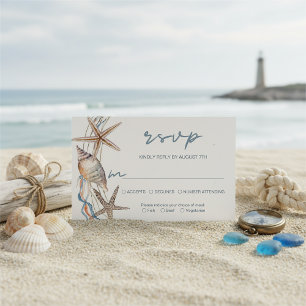Cartão RSVP Seashell Starfish Beach Wedding Meal Choice