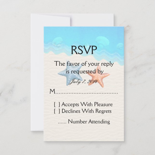 Cartão RSVP Seashells Beach Wedding (Frente)