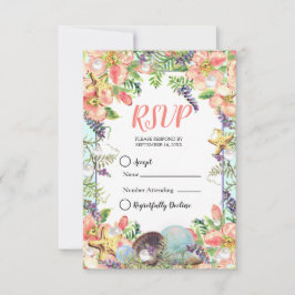 Cartão RSVP Seashells Floral Pearls Coral Aqua