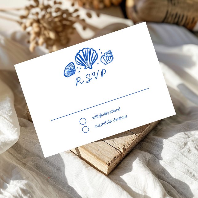 Cartão RSVP Seashells Frame Beach Casamento Blue CUSTOM (Seashells Frame Beach Wedding Blue CUSTOM RSVP Card
)