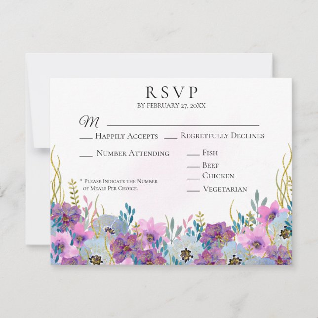 Cartão RSVP *~* Segurando Mãos Flores Rosa Casamento Branco (Frente)
