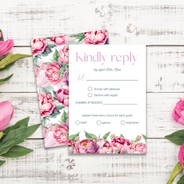 Cartão RSVP Seleção de Casamento de Peônias Rosa-Rosa-Blush RS (Criador carregado)