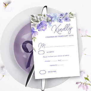 Cartão RSVP Seleção de Entrada Floral Roxa Elegante