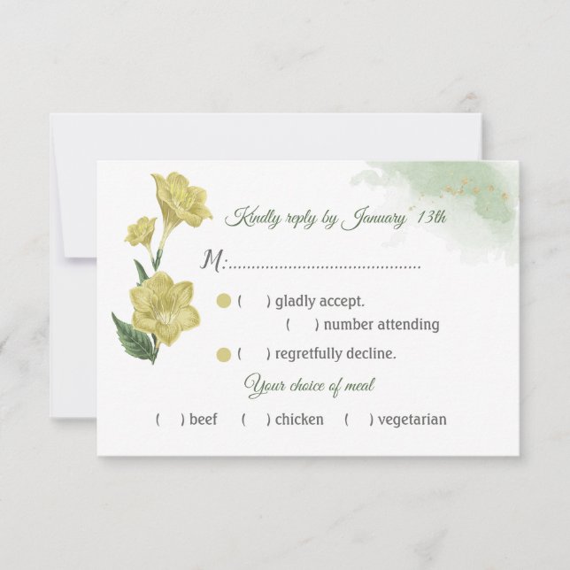 Cartão RSVP seleção de farinha verde-amarela (Frente)