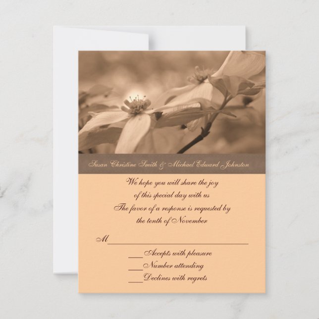 Cartão RSVP Sepia Dogwood Wedding (Frente)