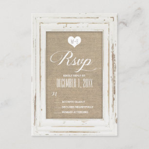 Cartão RSVP Serapilheira rústica branca do quadro que Wedding