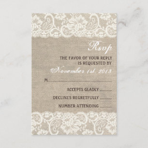 Cartão RSVP Serapilheira rústica do olhar do laço que Wedding