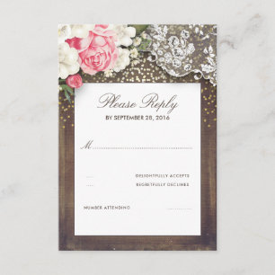 Cartão RSVP Serapilheira rústica e laço floral que Wedding o