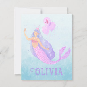 Cartão RSVP Sereia sob o mar Festa Azul de Menina de Aniversár