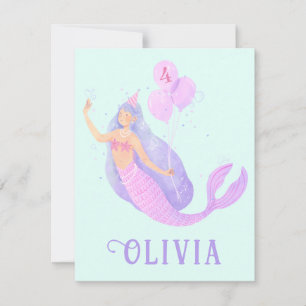 Cartão RSVP Sereia sob o mar Festa Azul de Menina de Aniversár