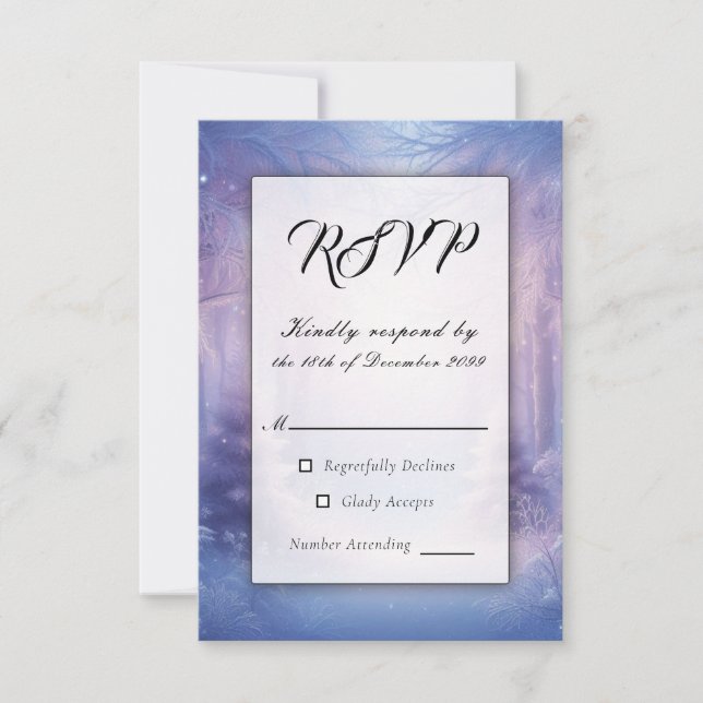 Cartão RSVP Serenata de queda de neve lavanda de inverno (Frente)