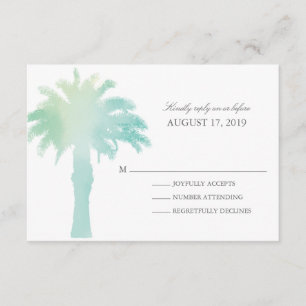 Cartão RSVP Serene Palm Tree Watercolor VP de Casamento