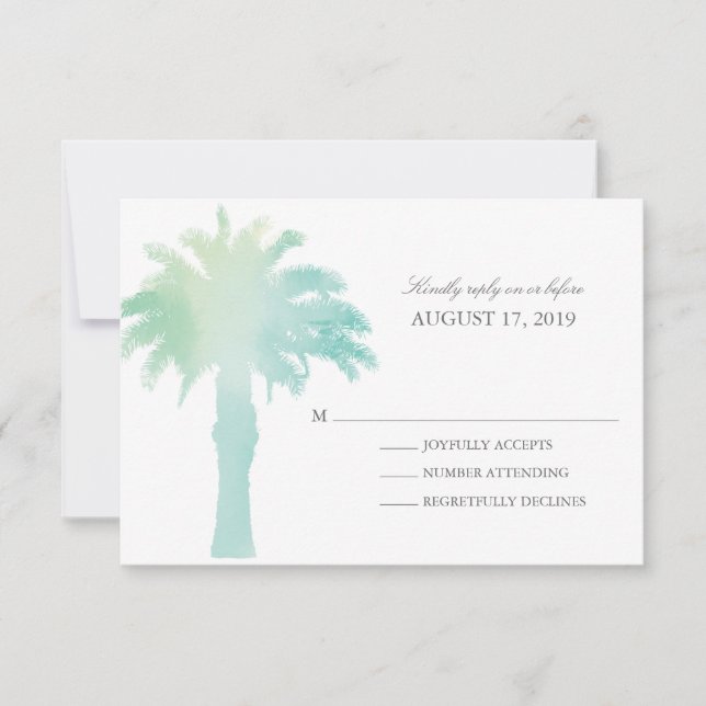 Cartão RSVP Serene Palm Tree Watercolor | VP de Casamento (Frente)