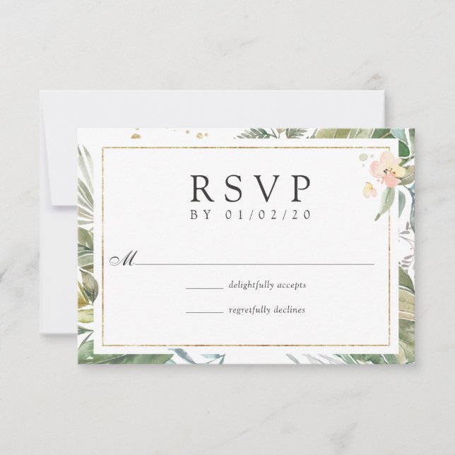 Cartão RSVP Serenity Watercolor Casamento Geométrico (Frente)