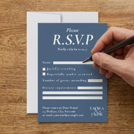 Cartão RSVP Serif Azul Elegante com casamento de ampersor