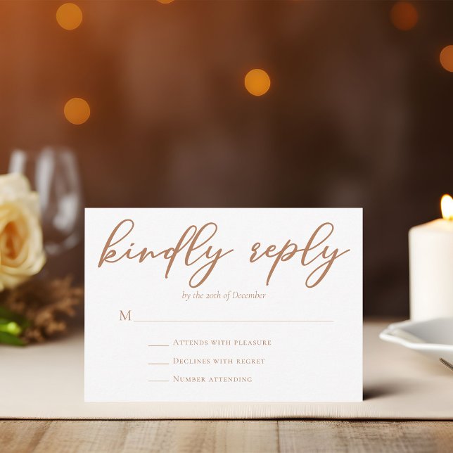 Cartão RSVP Sienna Brown Typografia Weding Kindly Reply (Criador carregado)