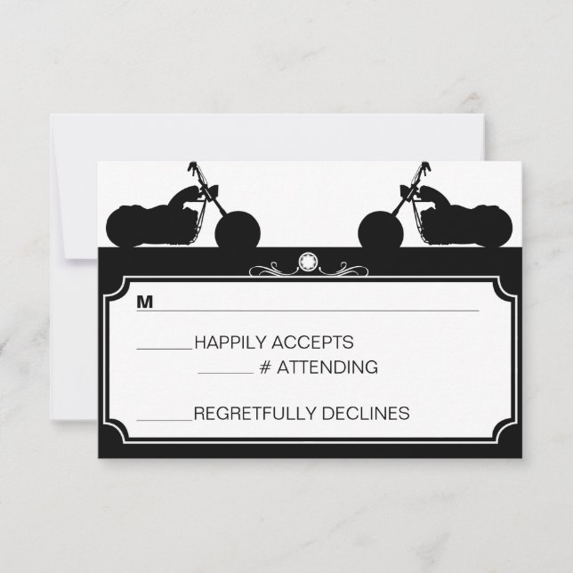 Cartão RSVP Silhouette Biker de Motocicleta Preto e Branco (Frente)