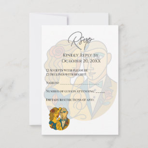 Cartão RSVP Silhueta Artística Destino Casamento Arte Moderna