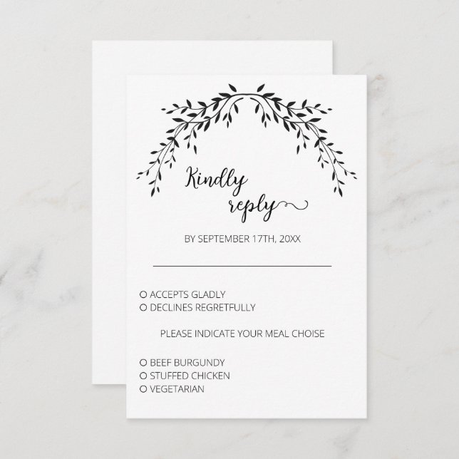 Cartão RSVP Silhueta elegante de folhas (Frente/Verso)