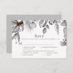 Cartão RSVP Silver Cinza Holly Pine Eucalyptus Rust Berries