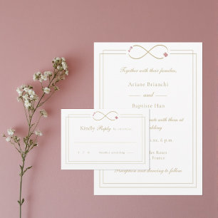 Cartão RSVP Símbolo do Amor Infinito Dupla Felicidade Casament