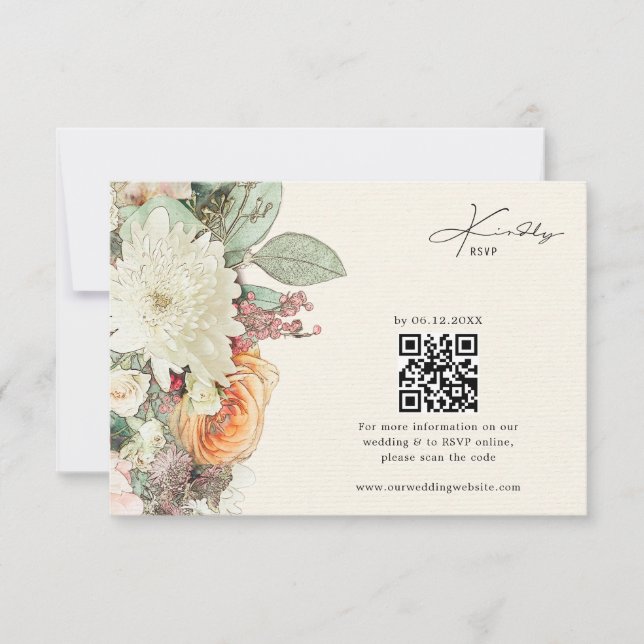 Cartão RSVP Simple Botanical Floral Eucalyptus Roses Wedding (Frente)