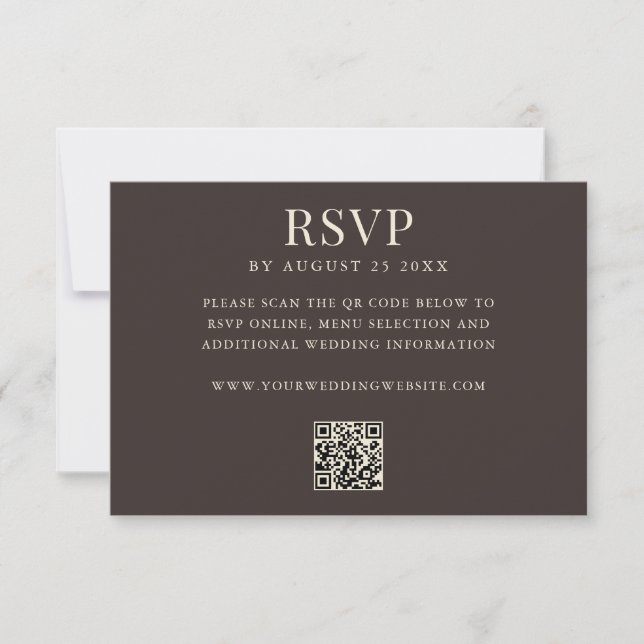 Cartão RSVP Simple Brown Modern QR Code Wedding (Frente)