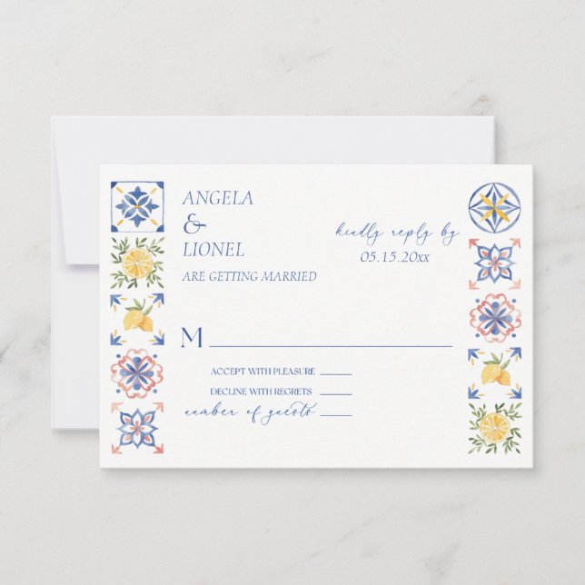 Cartão RSVP Simple Elegant Tiles Amalfi Coast Italy Wedding (Frente)