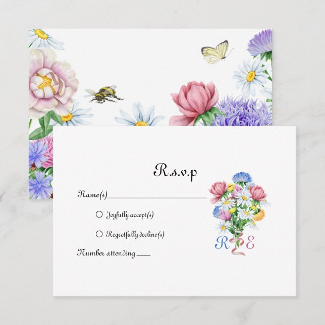 Cartão RSVP Simple Garden Spring Daisy Wildflower Minimal (Frente/Verso)