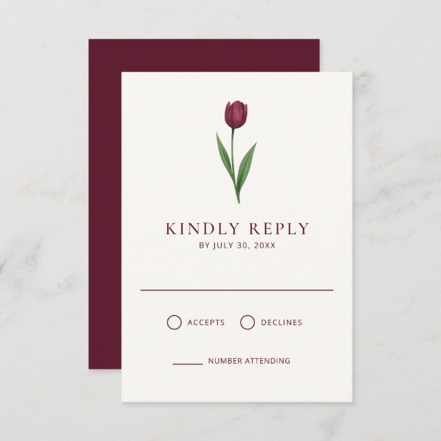 Cartão RSVP Simple Ivory Minimal Tulip Wedding (Frente/Verso)